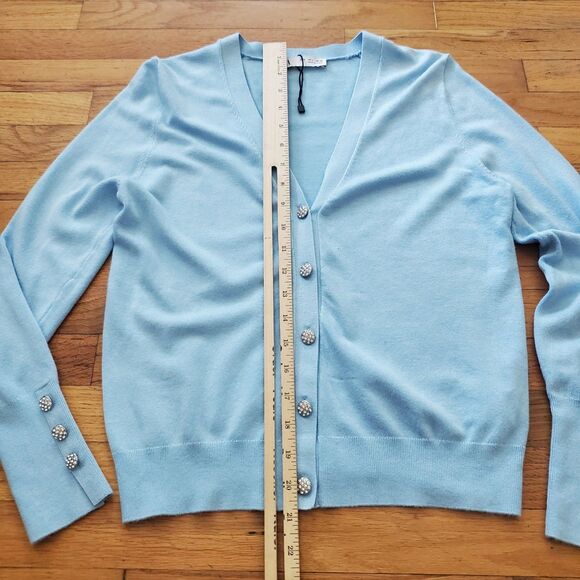 Zara V Neck Knit Button Up Cardigan Baby Blue Rhinestone Button NEW Preppy - Picture 7 of 10